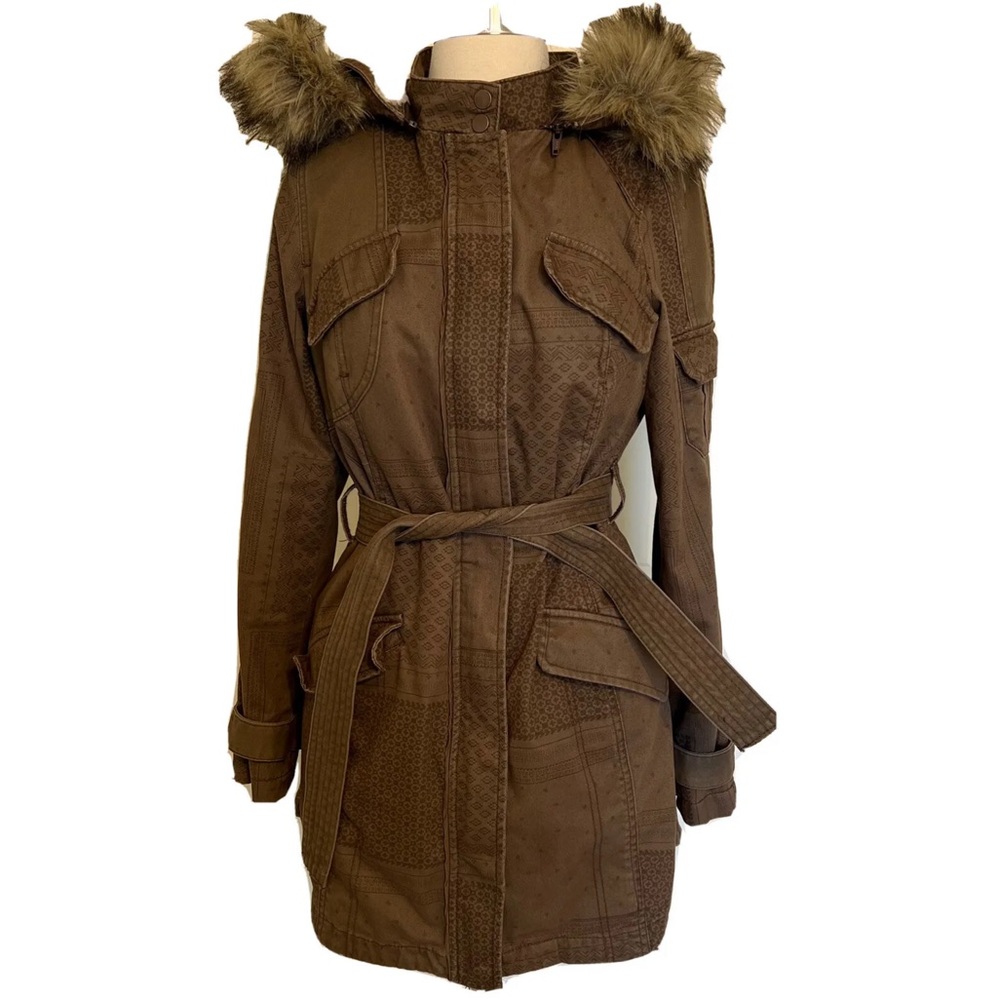 Hei Hei Coat Anthropologie XS Boho Brown Long Faux Fur Jacket Brunswick Anorak